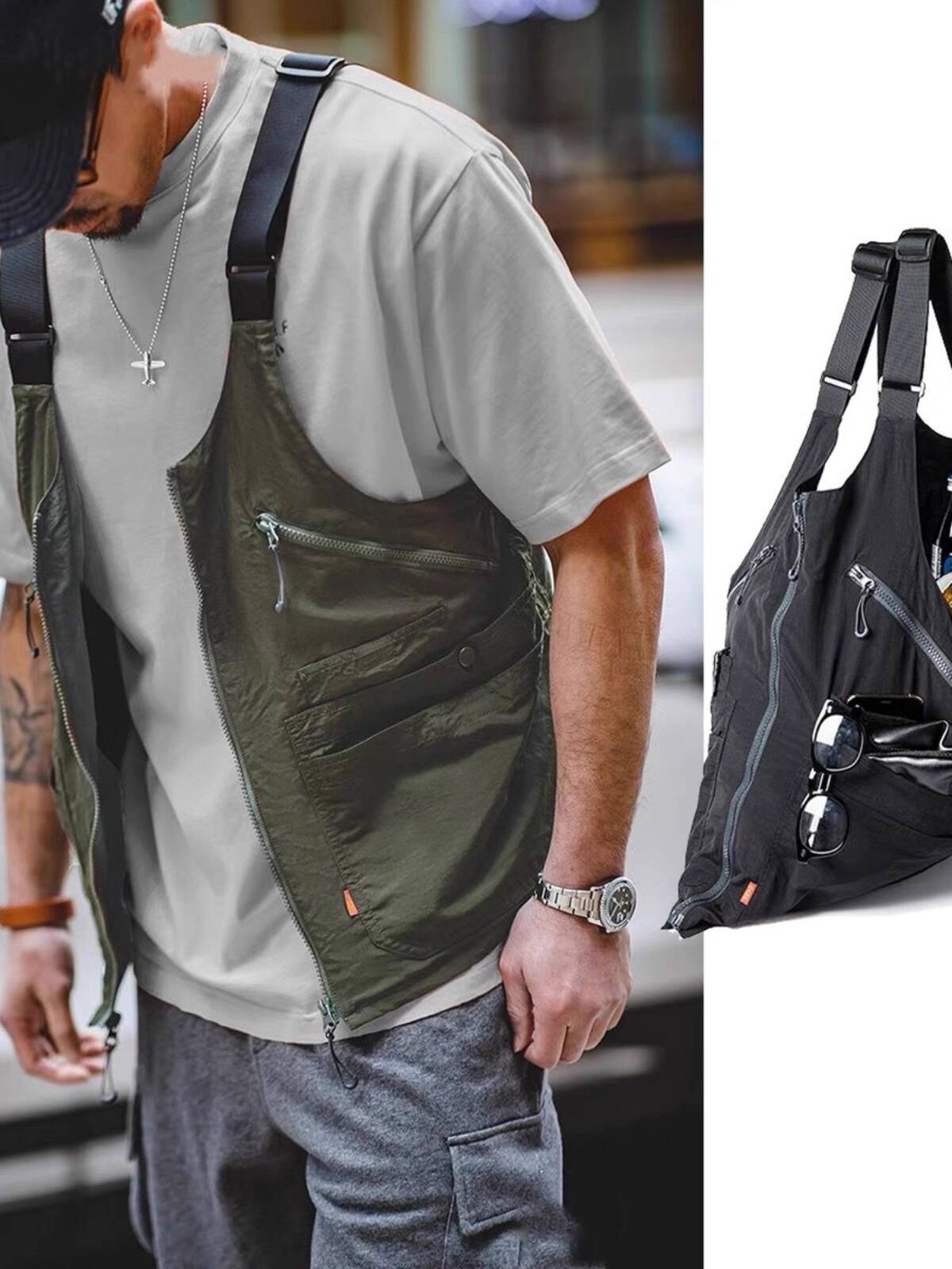 Haori Japanese Jacket - Retro Fonksiyonel Kargo Yelek Erkekler Gevşek