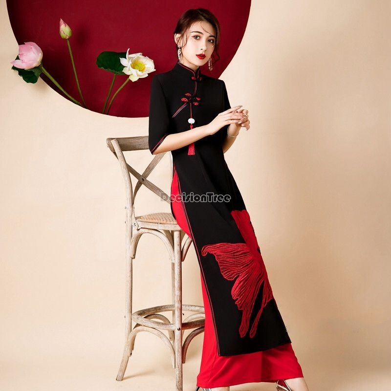 Ao Dai Vietnam Dress - 2026 sahne performansı Vietnam aodai nakışlı