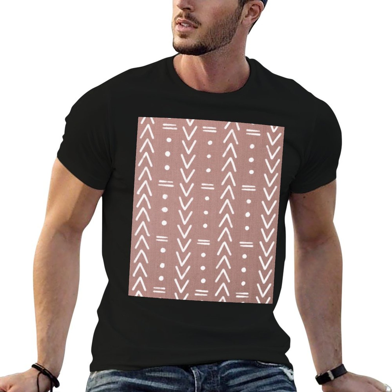 Mudcloth Print Top - Çamurluk Bezi Beyaz Geometrik Şekiller ve