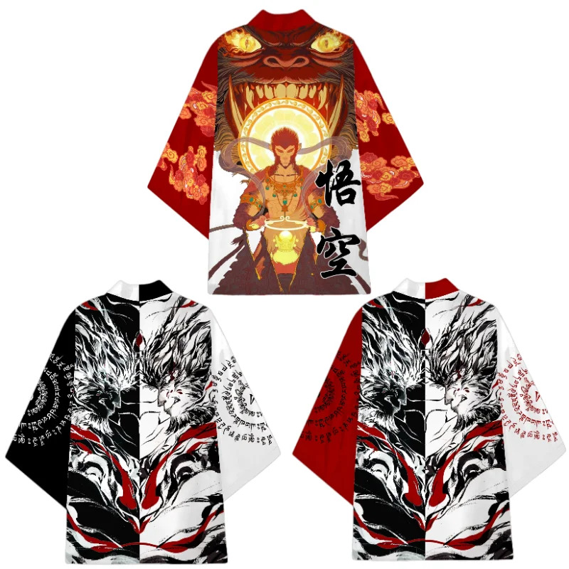 Haori Japanese Jacket - Siyah Efsane WuKong Cosplay Kimono Erkekler
