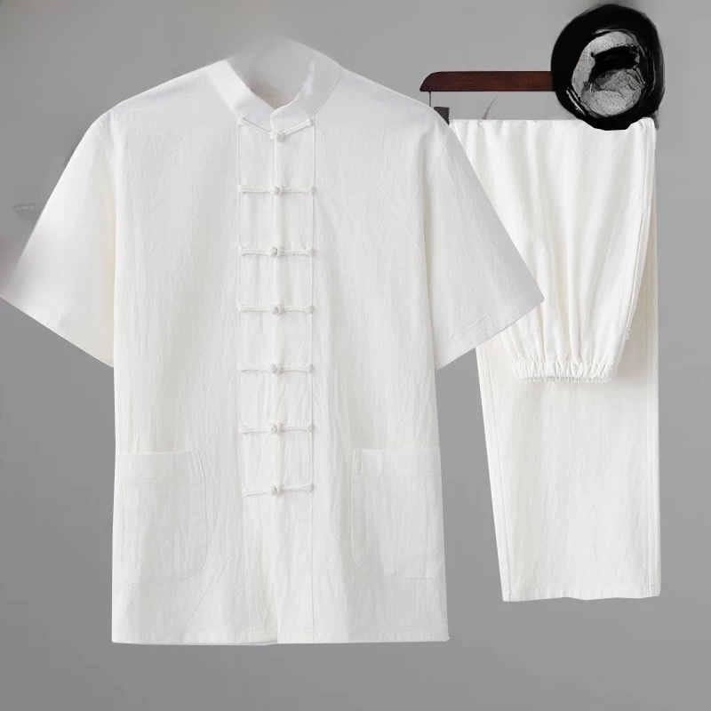 Fashion Ethnic Wear For Men - Yazlık Pamuklu Keten Gençlik Hanfu Kısa