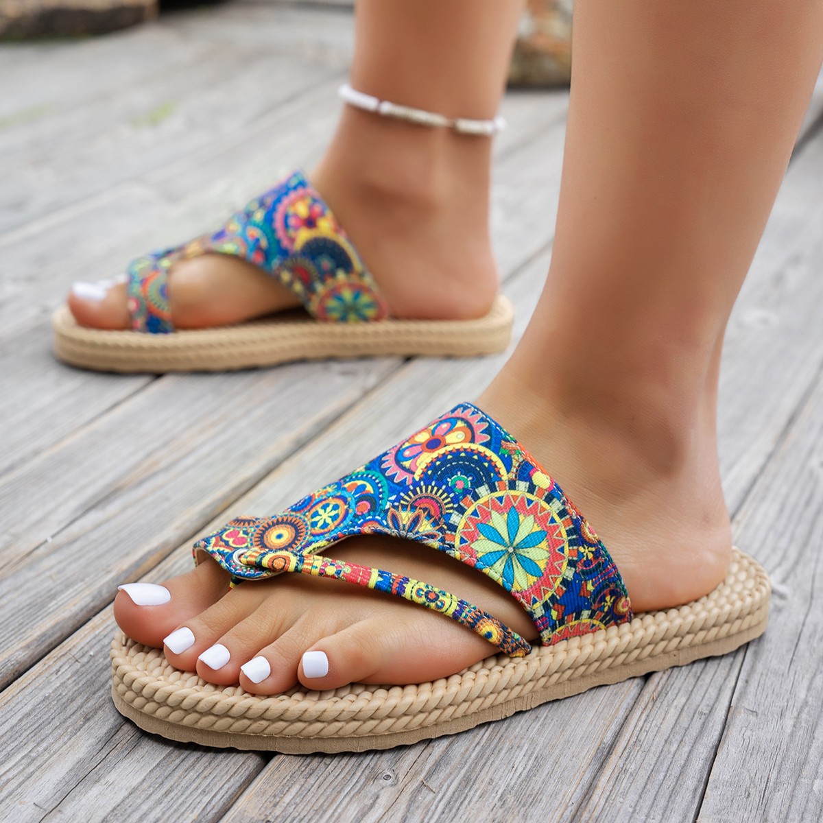 Ethnic Modern Fashion - Kadın Terlikleri Açık Burunlu Renkli Plaj