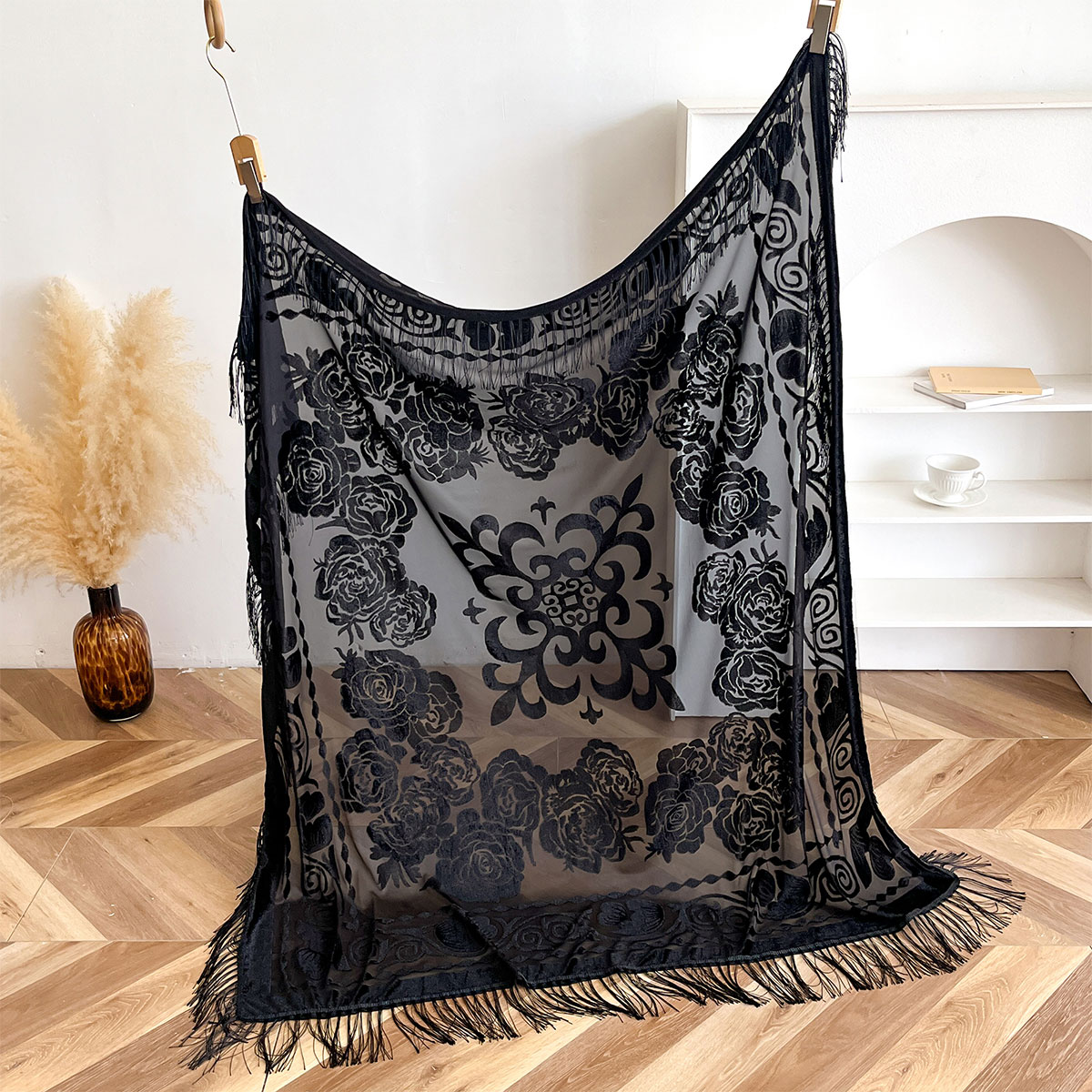 Retro Kadife Püskül Eşarp Çiçe - Winter Ethnic Fashion For Women incelemesi ve fiyatı