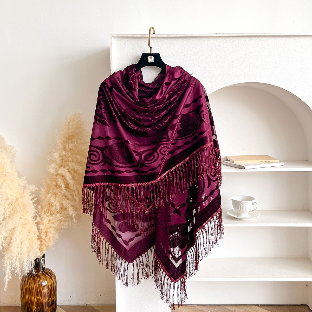 Retro Kadife Püskül Eşarp Çiçe - Winter Ethnic Fashion For Women incelemesi ve fiyatı